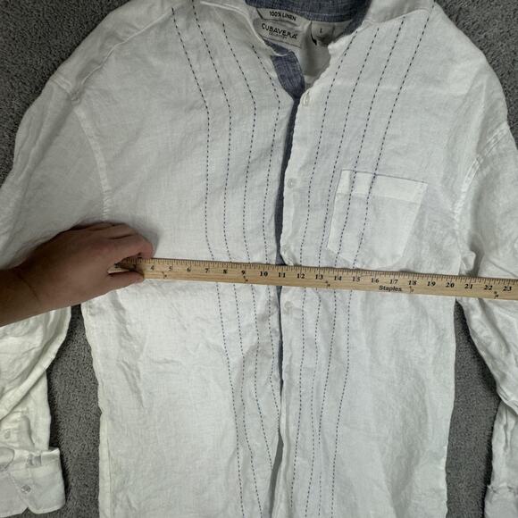 Cubavera Shirt Mens Large White 100% Linen Band Collar Long Sleeve Embroidered - Picture 8 of 10